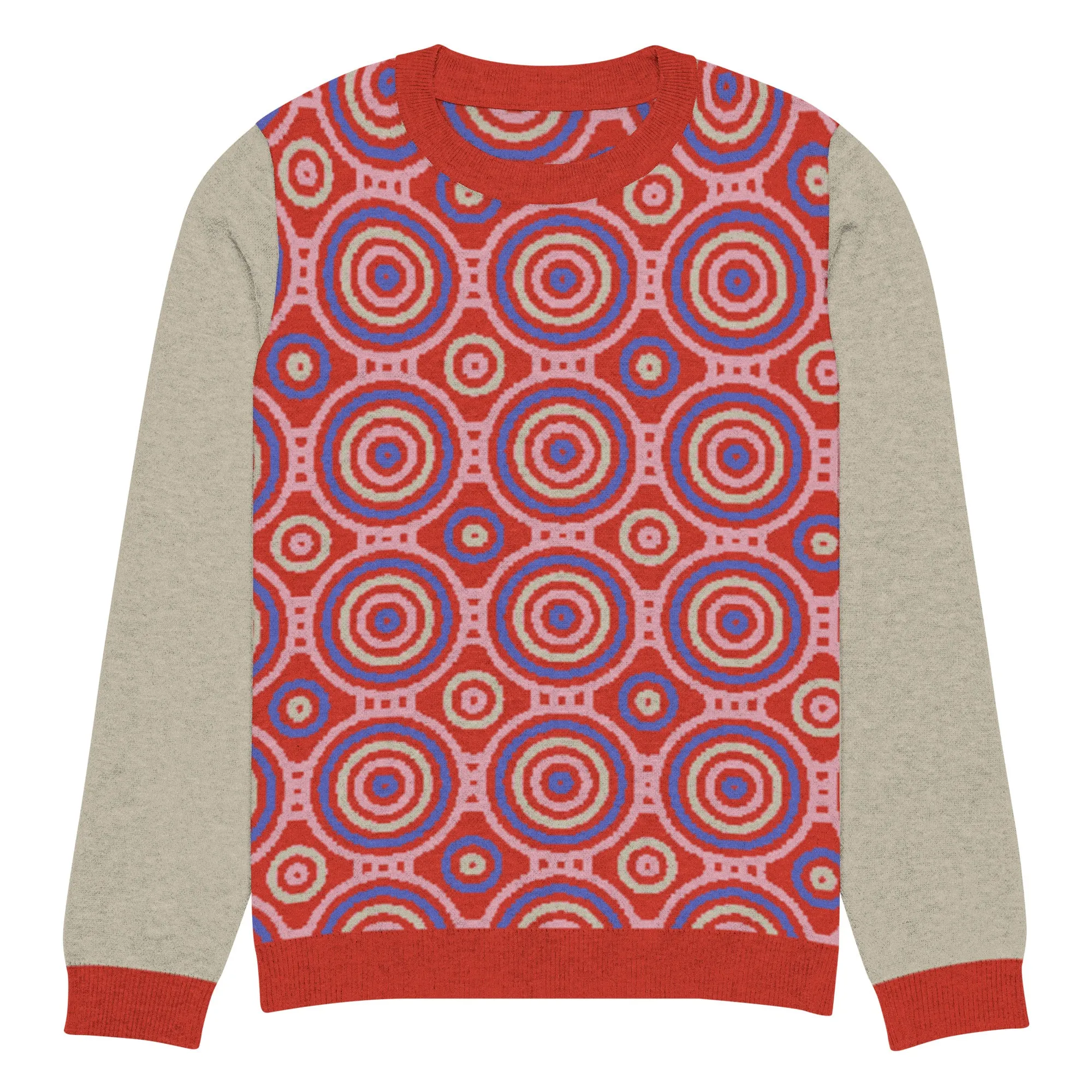 Red Calypso Swirl Knitted Crewneck Sweater