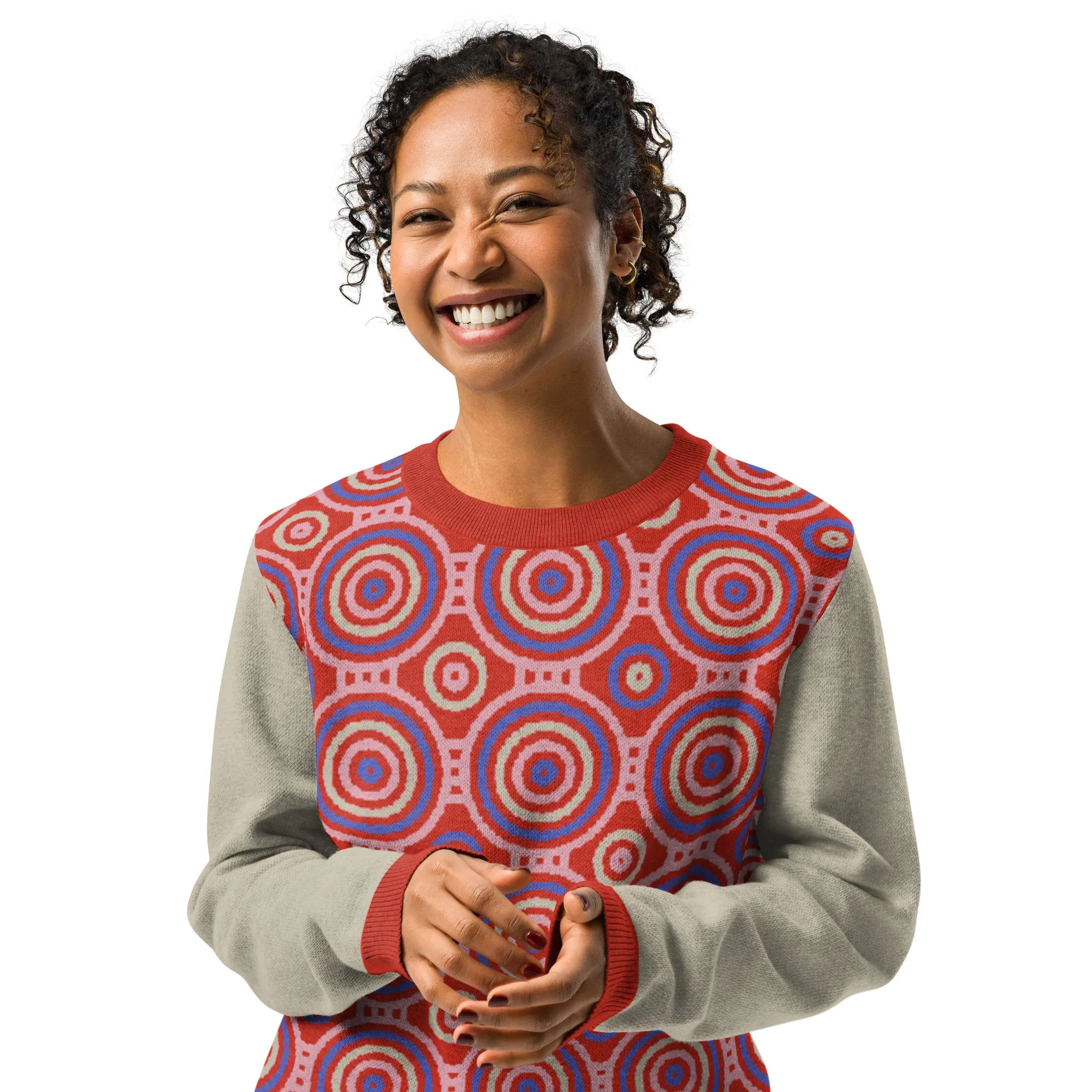 Red Calypso Swirl Knitted Crewneck Sweater