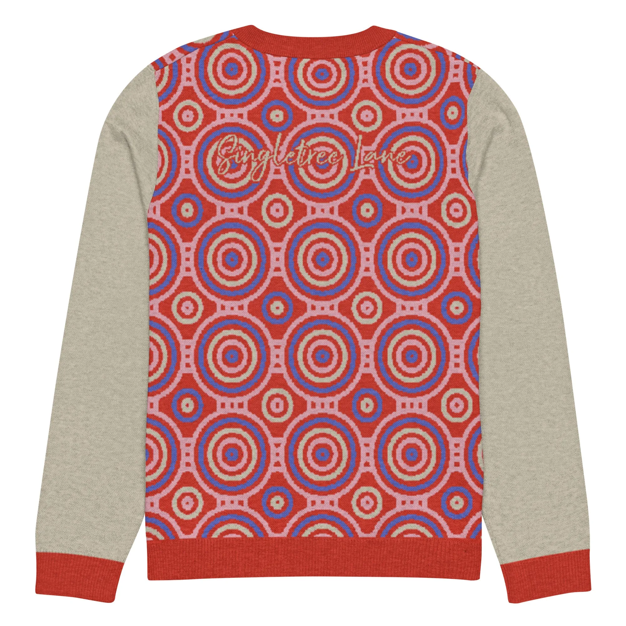 Red Calypso Swirl Knitted Crewneck Sweater