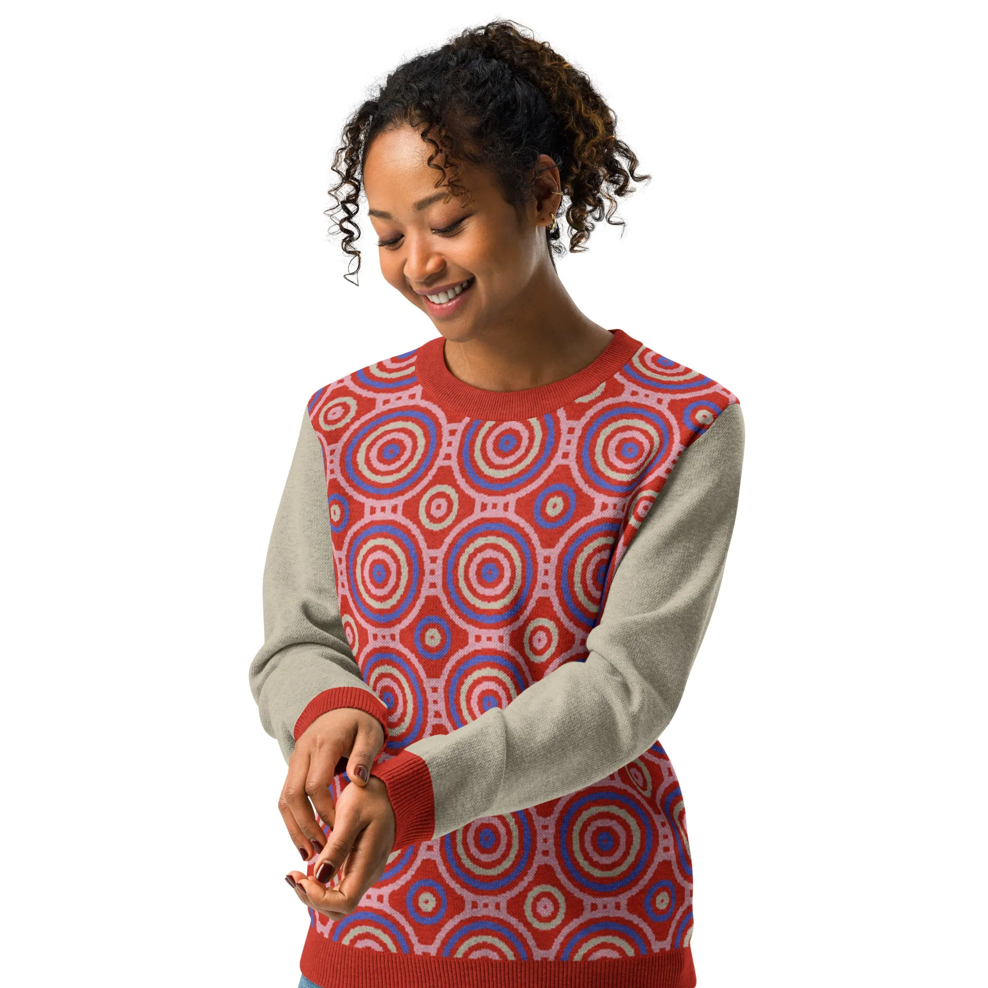 Red Calypso Swirl Knitted Crewneck Sweater