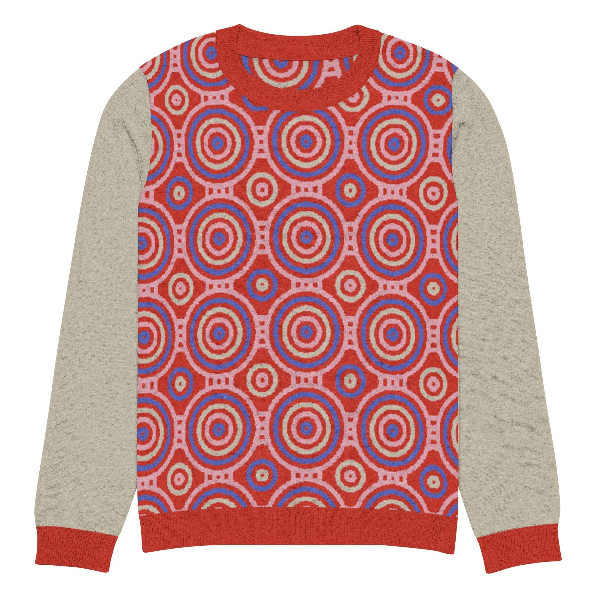 Red Calypso Swirl Knitted Crewneck Sweater