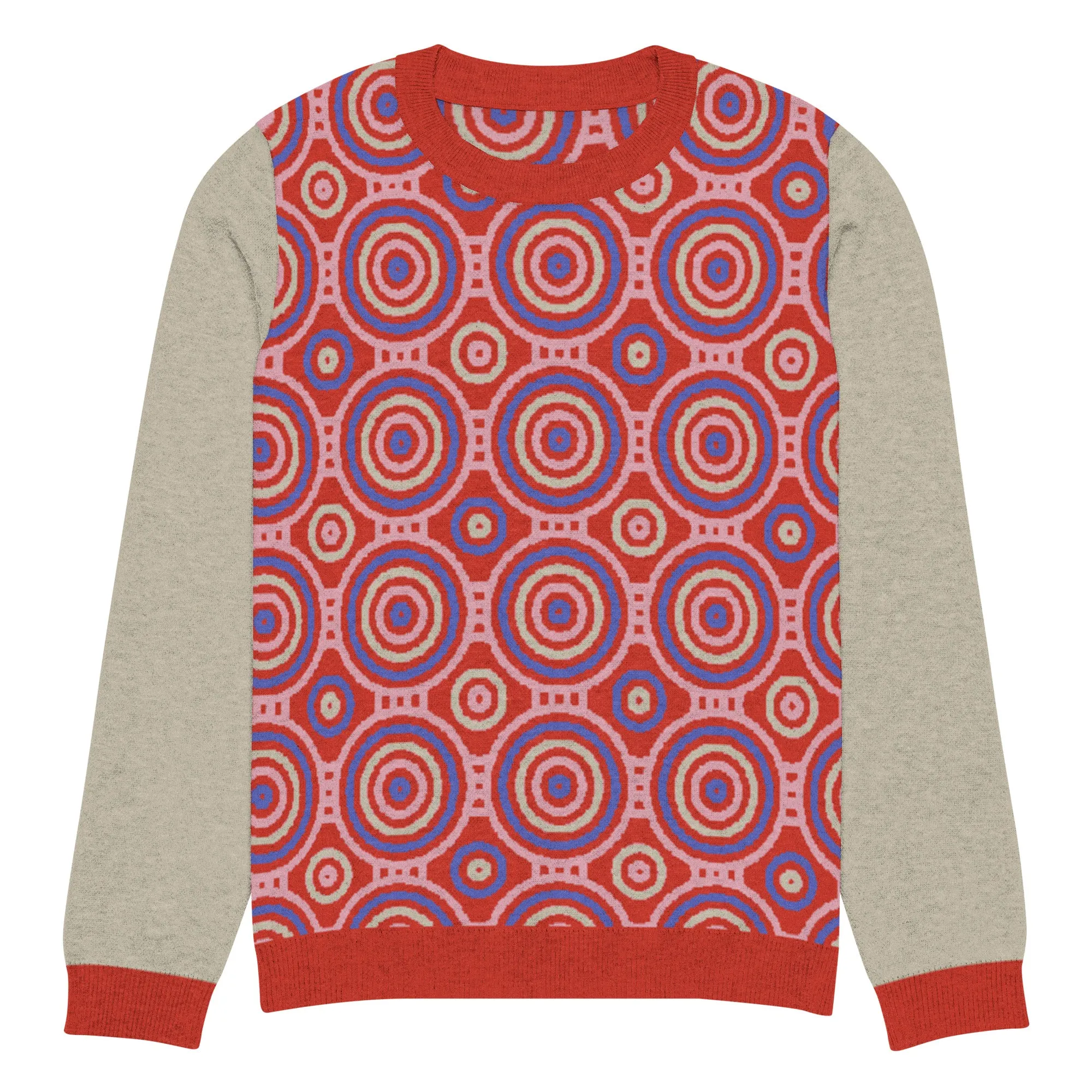 Red Calypso Swirl Knitted Crewneck Sweater