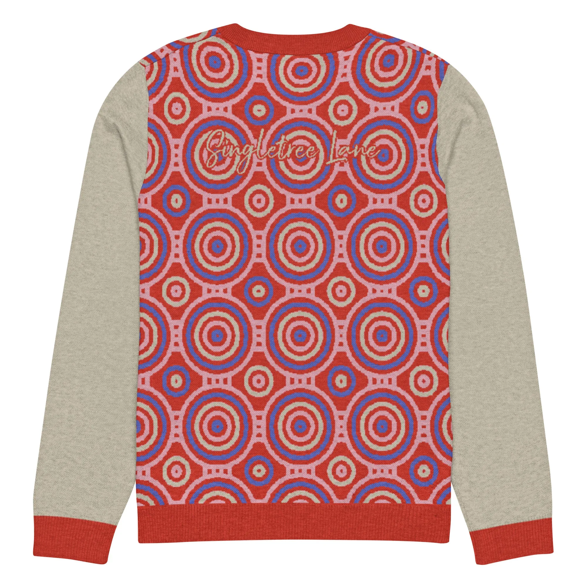 Red Calypso Swirl Knitted Crewneck Sweater