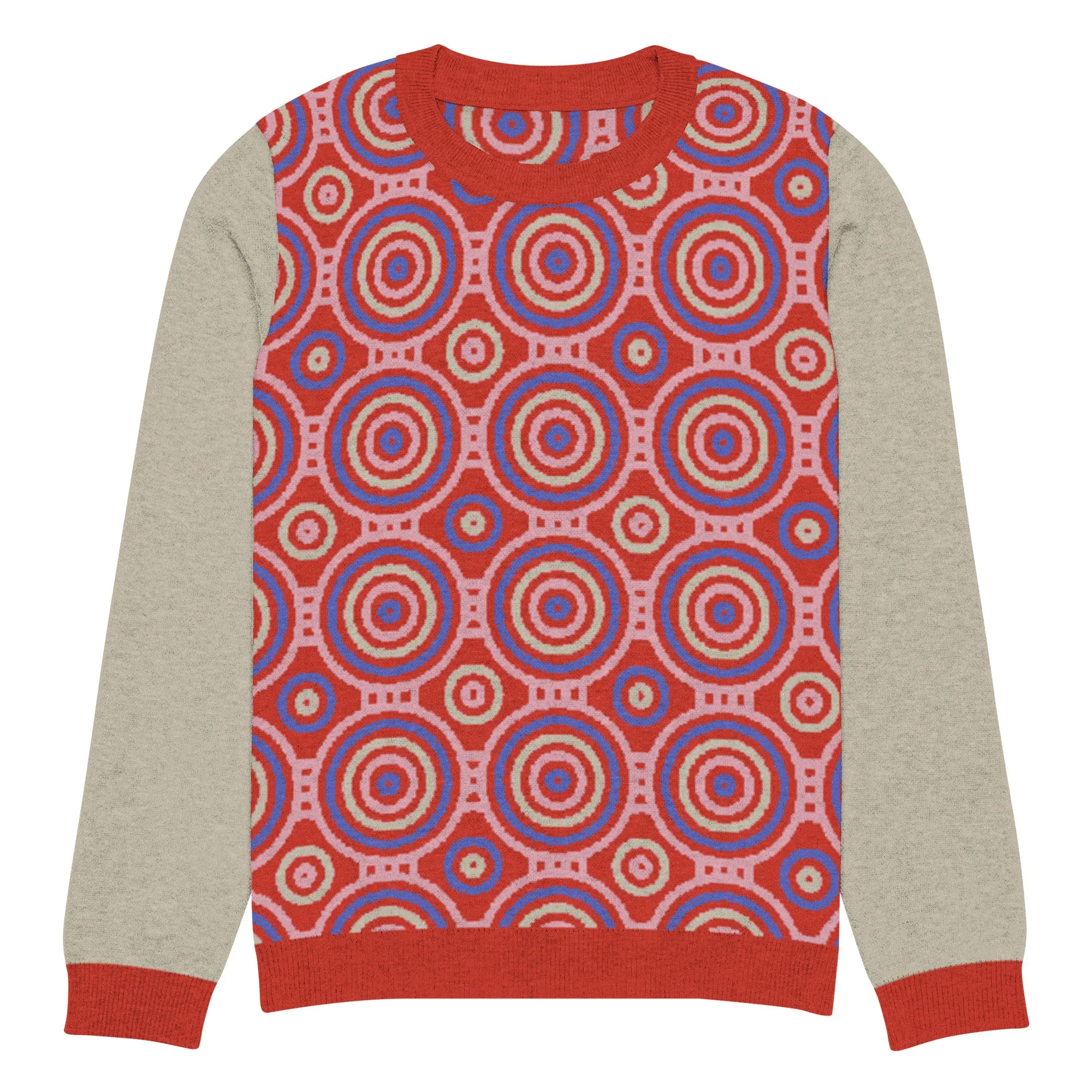 Red Calypso Swirl Knitted Crewneck Sweater