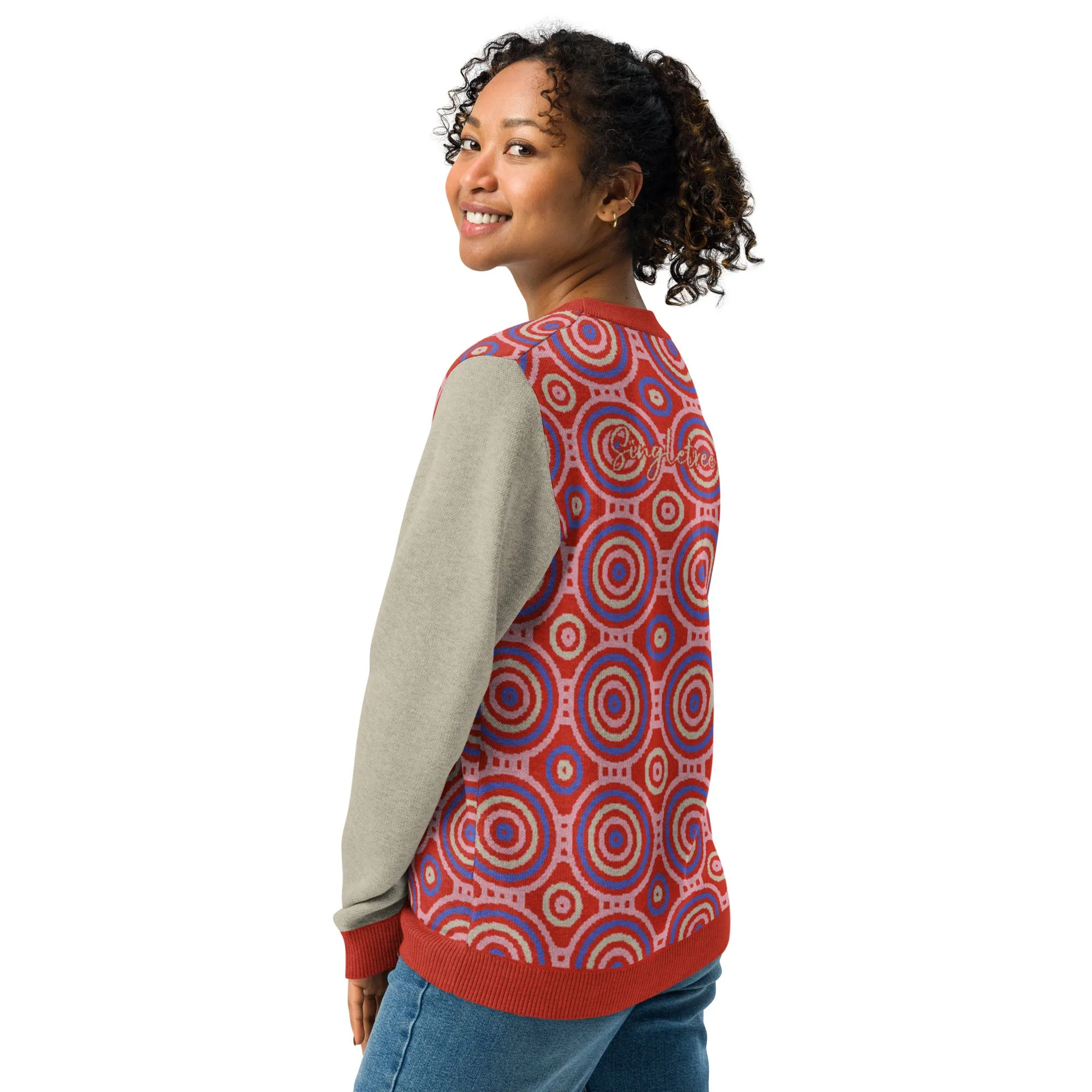 Red Calypso Swirl Knitted Crewneck Sweater