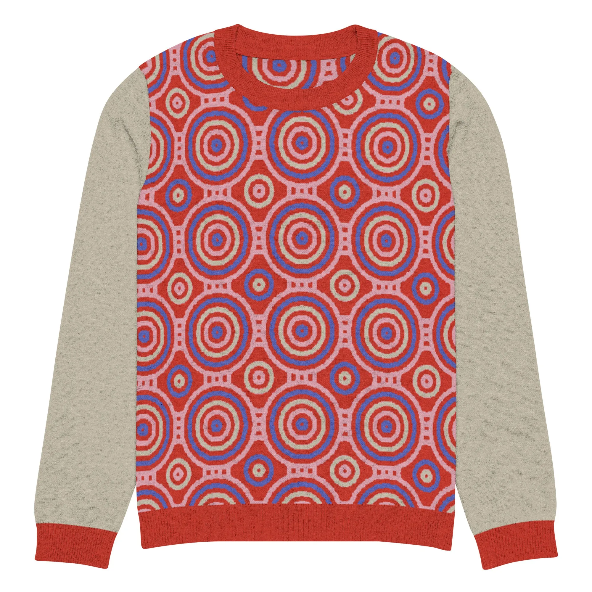 Red Calypso Swirl Knitted Crewneck Sweater