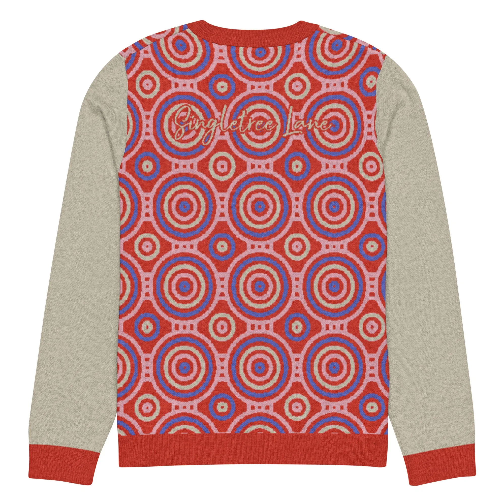 Red Calypso Swirl Knitted Crewneck Sweater