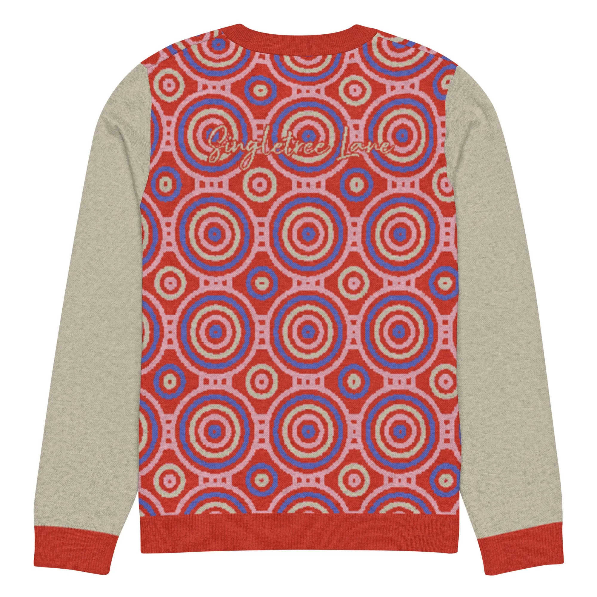 Red Calypso Swirl Knitted Crewneck Sweater
