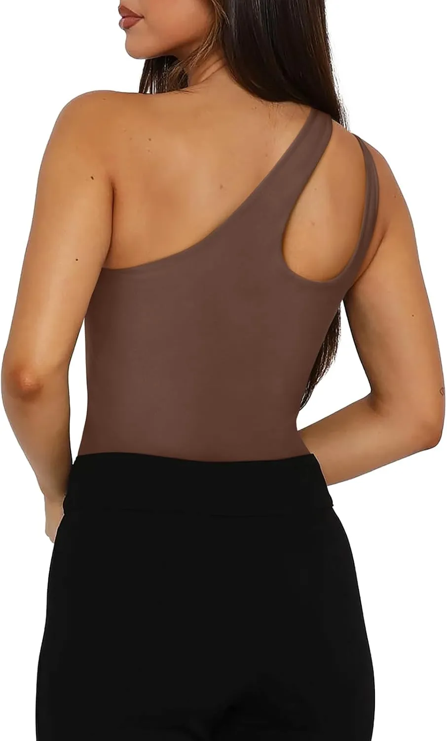 REORIA Butsmooth Women's Trendy Sexy Plunge One Shoulder Sleeveless V Backless Going Out Tank Bodysuits Tops