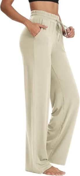 Sarin Mathews Womens Yoga Sweatpants Wide Leg High Waisted Lounge Pajamas Pants Comfy Workout Loose Pants with Pockets