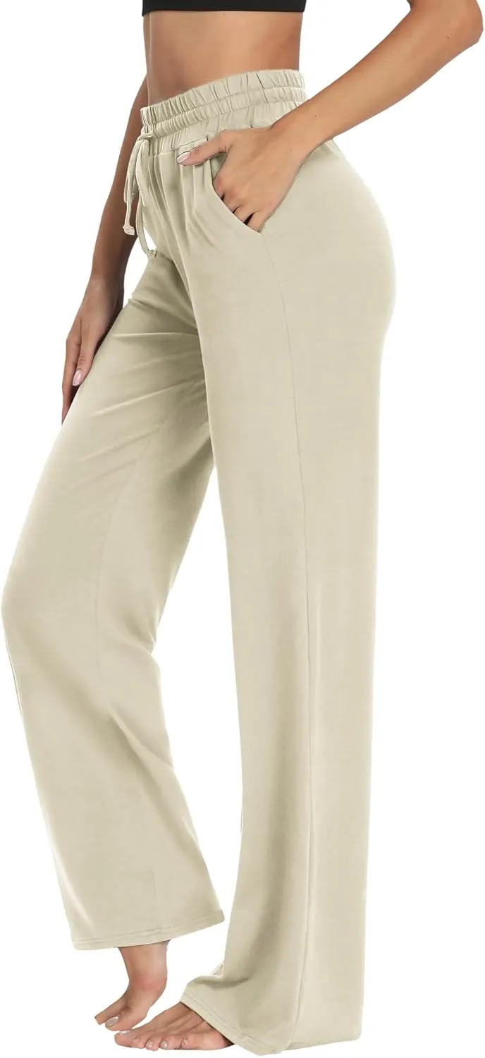 Sarin Mathews Womens Yoga Sweatpants Wide Leg High Waisted Lounge Pajamas Pants Comfy Workout Loose Pants with Pockets