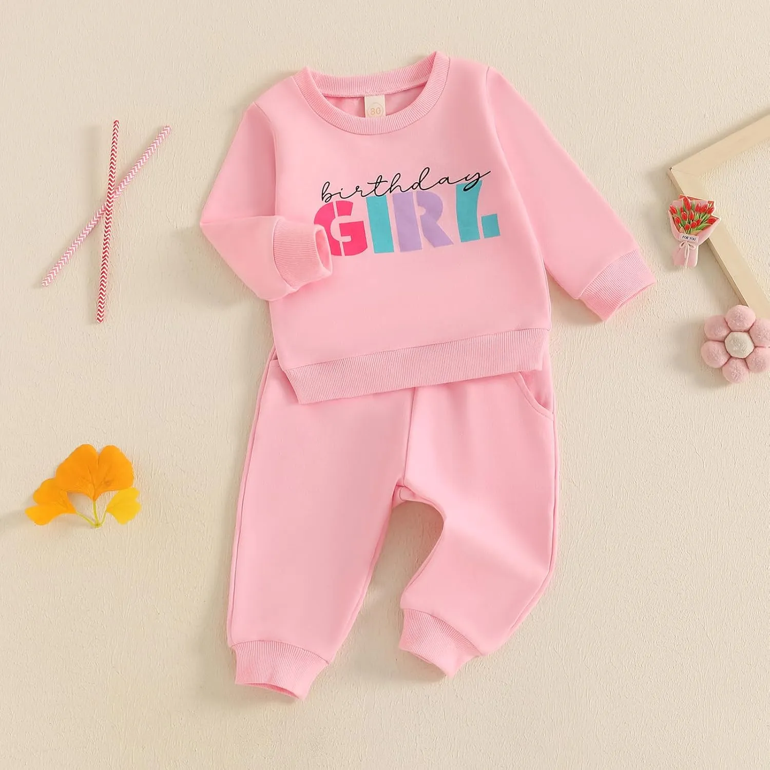 SAYOO Baby Birthday Girl Outfit Embroidery Birthday Girl Print Sweatshirt Pullover Sweatpants Princess 2Pcs Fall Clothes