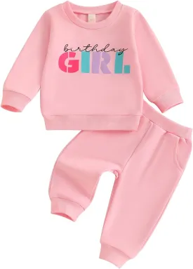 SAYOO Baby Birthday Girl Outfit Embroidery Birthday Girl Print Sweatshirt Pullover Sweatpants Princess 2Pcs Fall Clothes