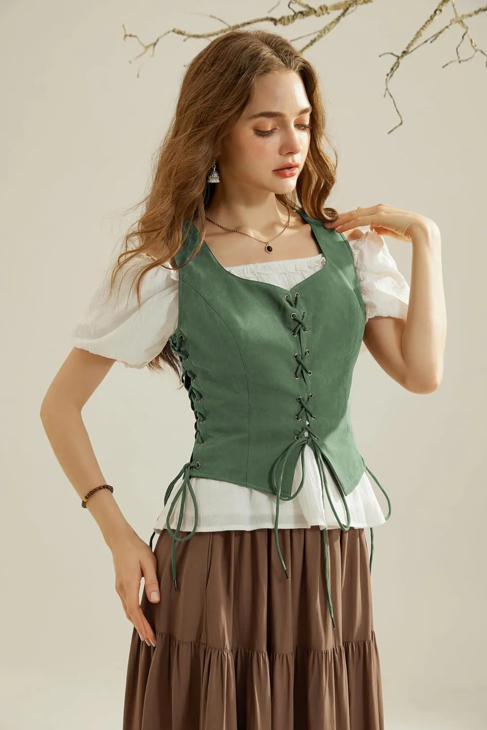 Scarlet Darkness Renaissance Vest for Women Lace Up Medieval Vest Pirate Costume