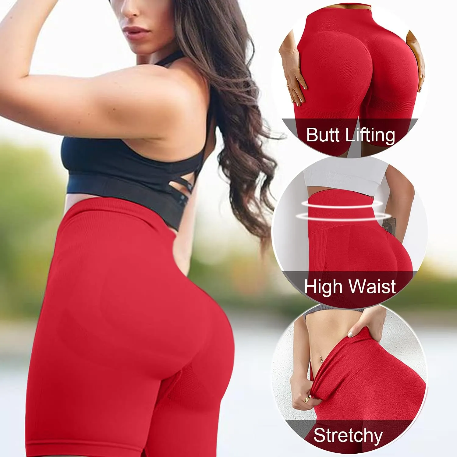 Scrunch Butt Lifting Seamless Shorts for Women High Waist Tummy Control Workout Biker Shorts Ruched Booty Lifting Leggings