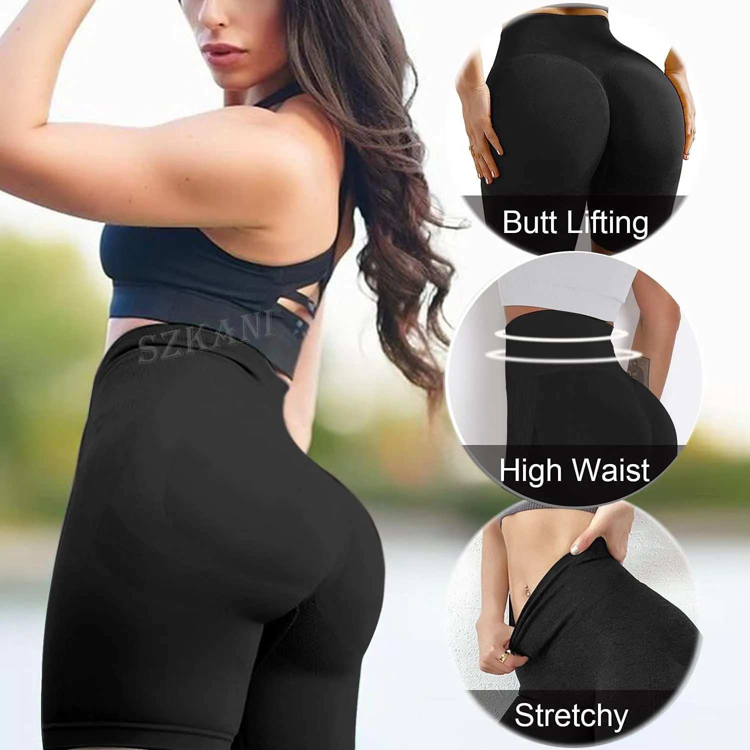 Scrunch Butt Lifting Seamless Shorts for Women High Waist Tummy Control Workout Biker Shorts Ruched Booty Lifting Leggings