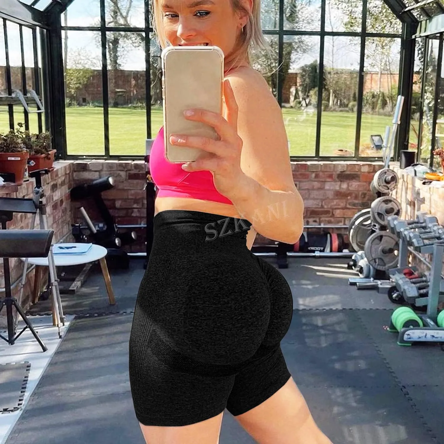 Scrunch Butt Lifting Seamless Shorts for Women High Waist Tummy Control Workout Biker Shorts Ruched Booty Lifting Leggings