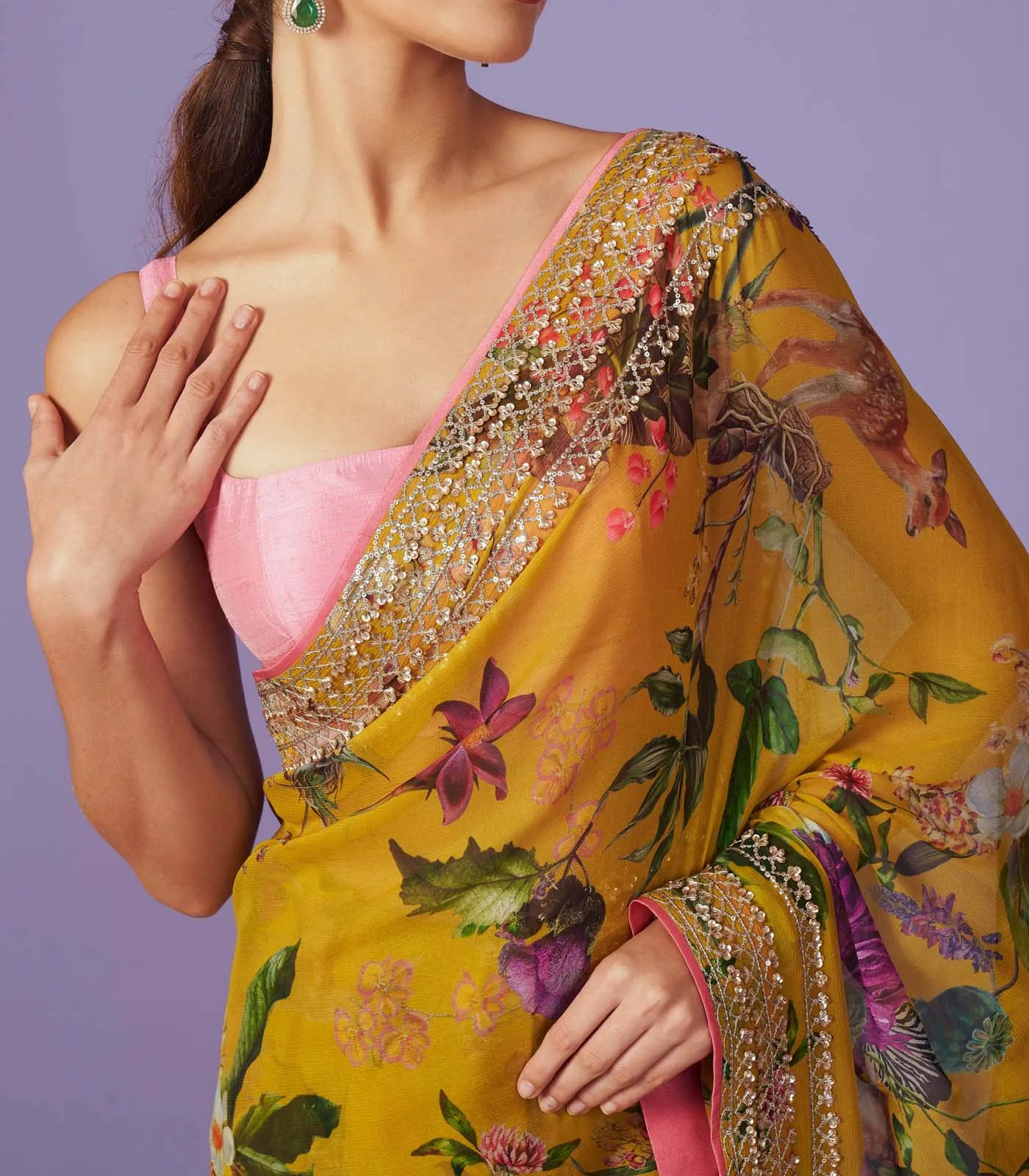 Sequins Border Saree Set