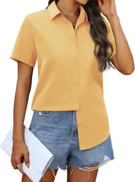 siliteelon Chiffon Button Down Shirts for Women Short Sleeve Dress Shirts for Women Casual Button Up Shirt Tops Blouses