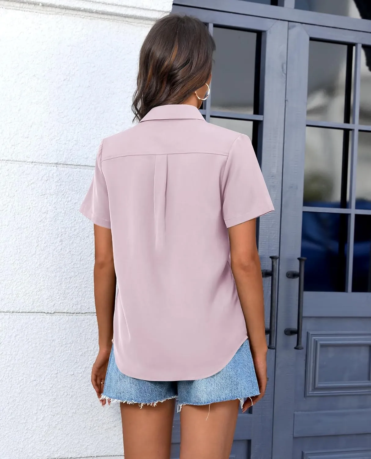 siliteelon Chiffon Button Down Shirts for Women Short Sleeve Dress Shirts for Women Casual Button Up Shirt Tops Blouses