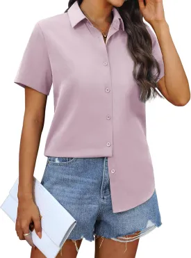 siliteelon Chiffon Button Down Shirts for Women Short Sleeve Dress Shirts for Women Casual Button Up Shirt Tops Blouses