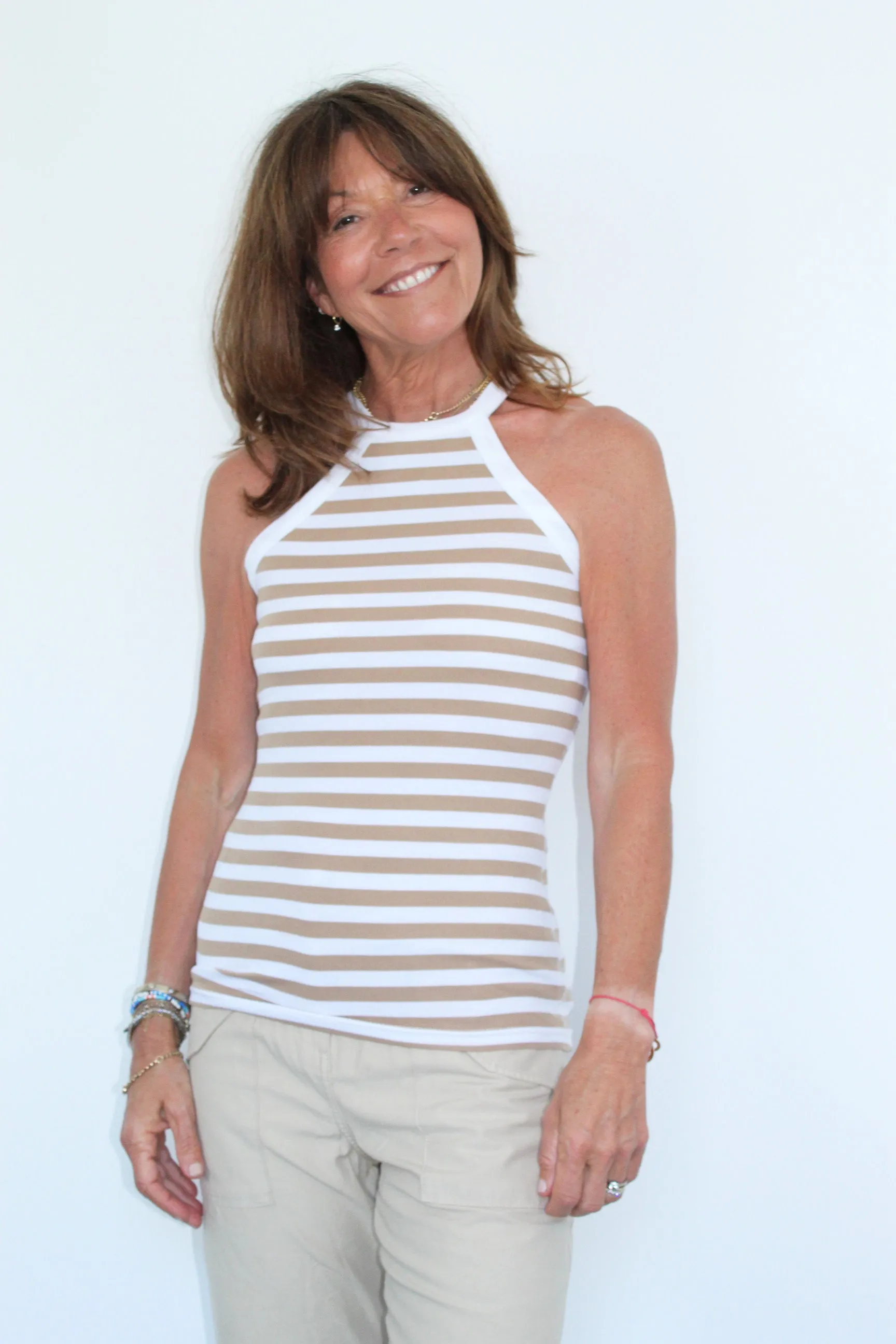 SLF Analipa Top Striped Top in White, Kelp