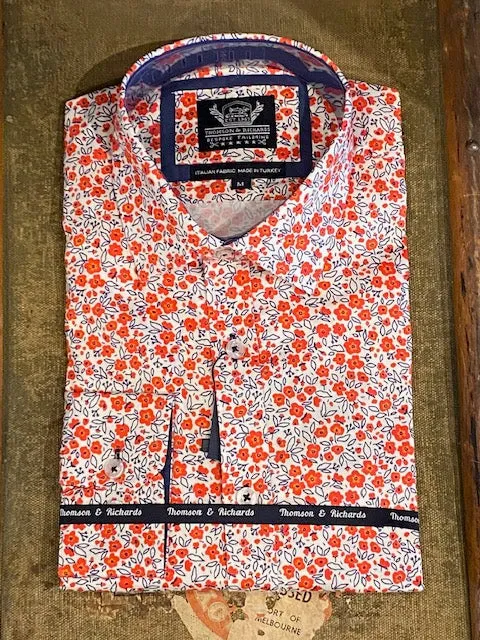 Thomson & Richards Venuti Print Shirt - Orange