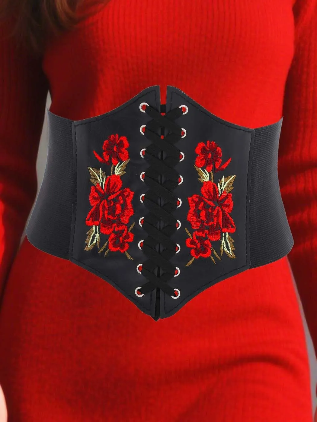 Urieo Flower Leather Corset Belt for Women