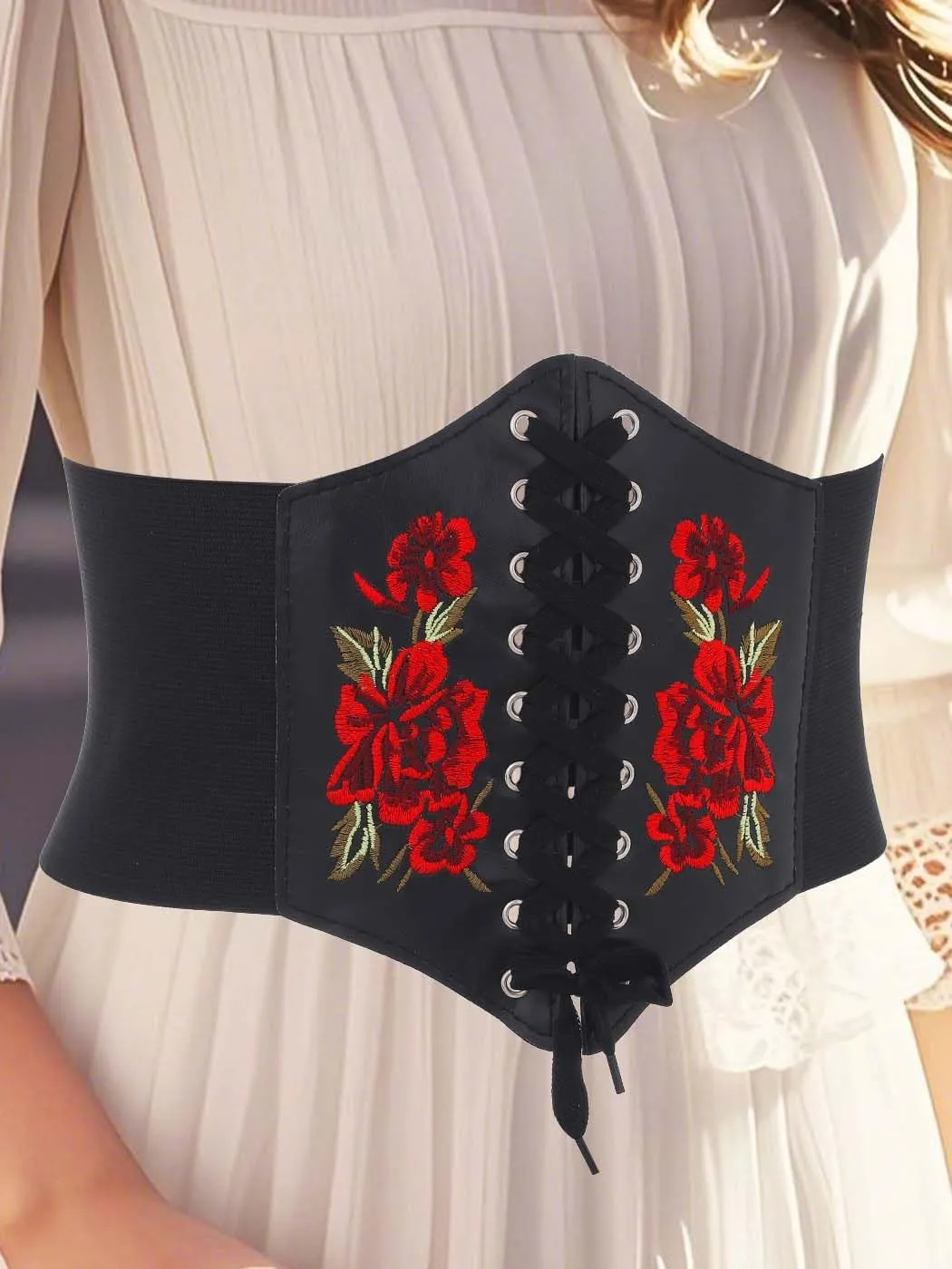 Urieo Flower Leather Corset Belt for Women