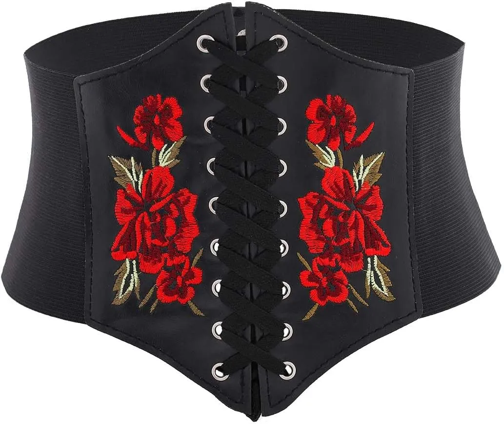 Urieo Flower Leather Corset Belt for Women