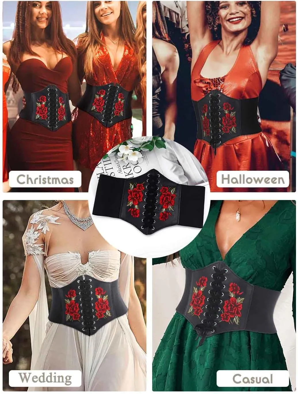 Urieo Flower Leather Corset Belt for Women