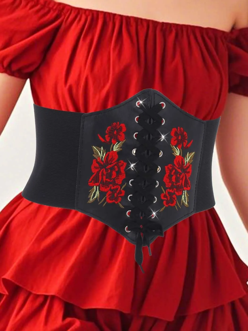 Urieo Flower Leather Corset Belt for Women