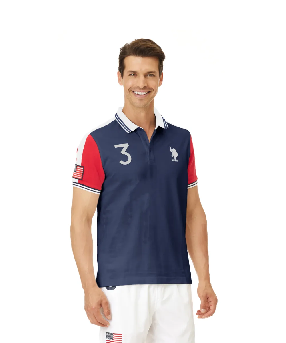 US POLO MEN COTTON PIQUE POLO SHIRT WITH CONTRASTING COLOR SLEEVES