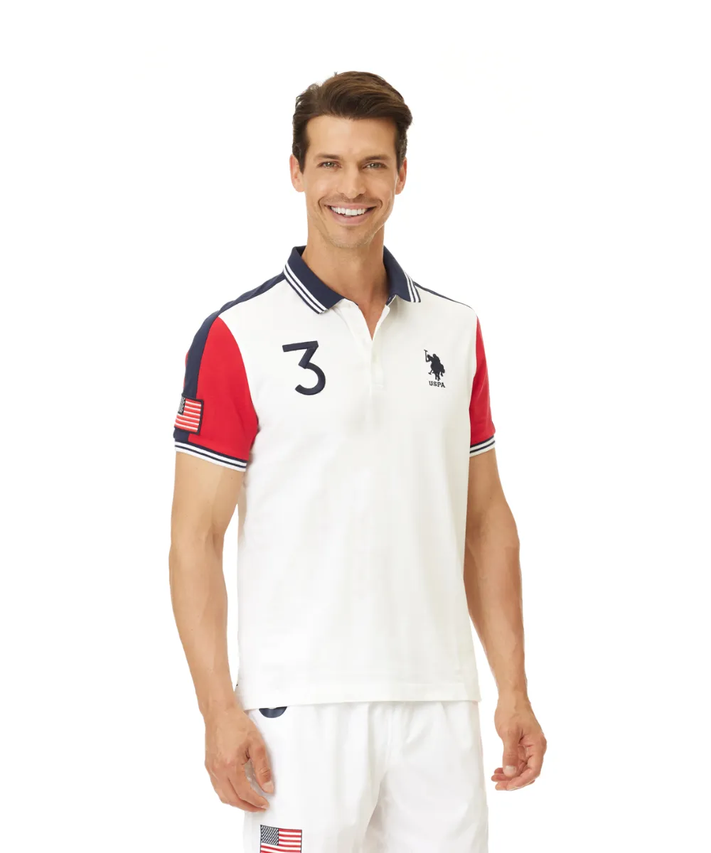 US POLO MEN COTTON PIQUE POLO SHIRT WITH CONTRASTING COLOR SLEEVES