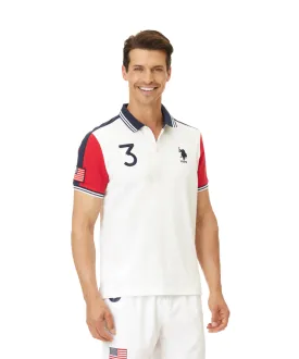 US POLO MEN COTTON PIQUE POLO SHIRT WITH CONTRASTING COLOR SLEEVES