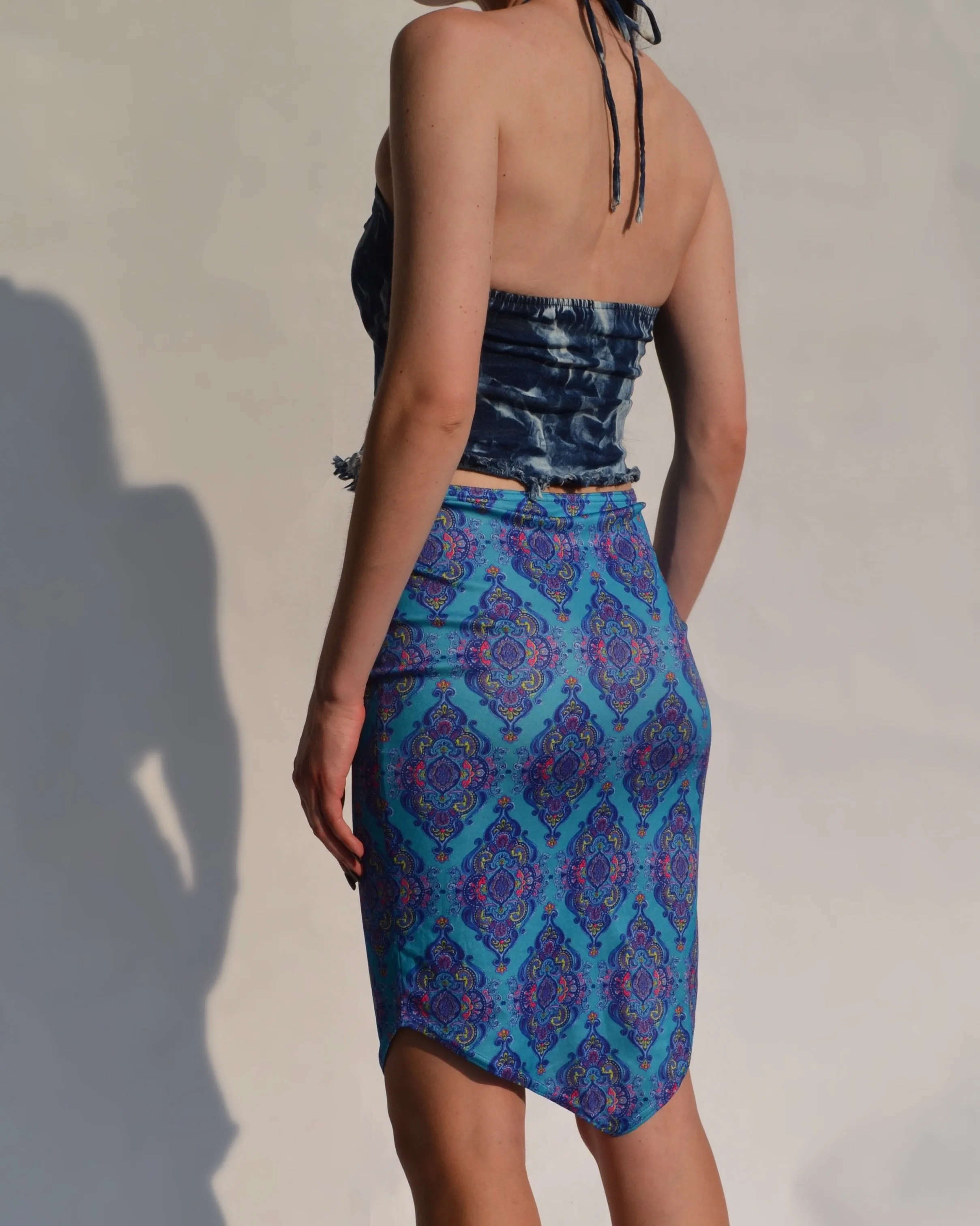 Vintage Patterned Knee Length Skirt