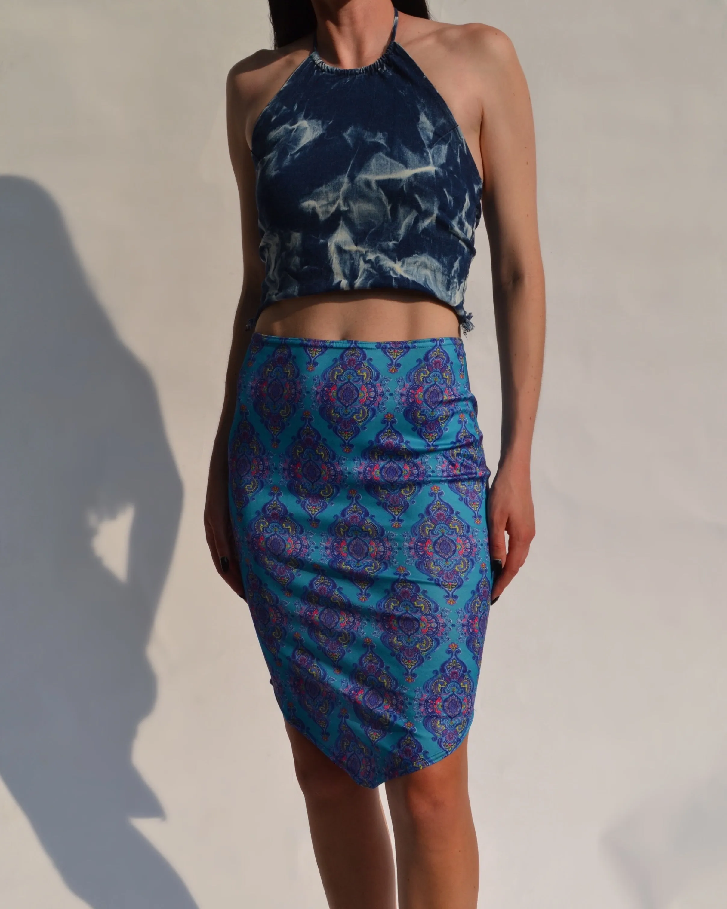 Vintage Patterned Knee Length Skirt
