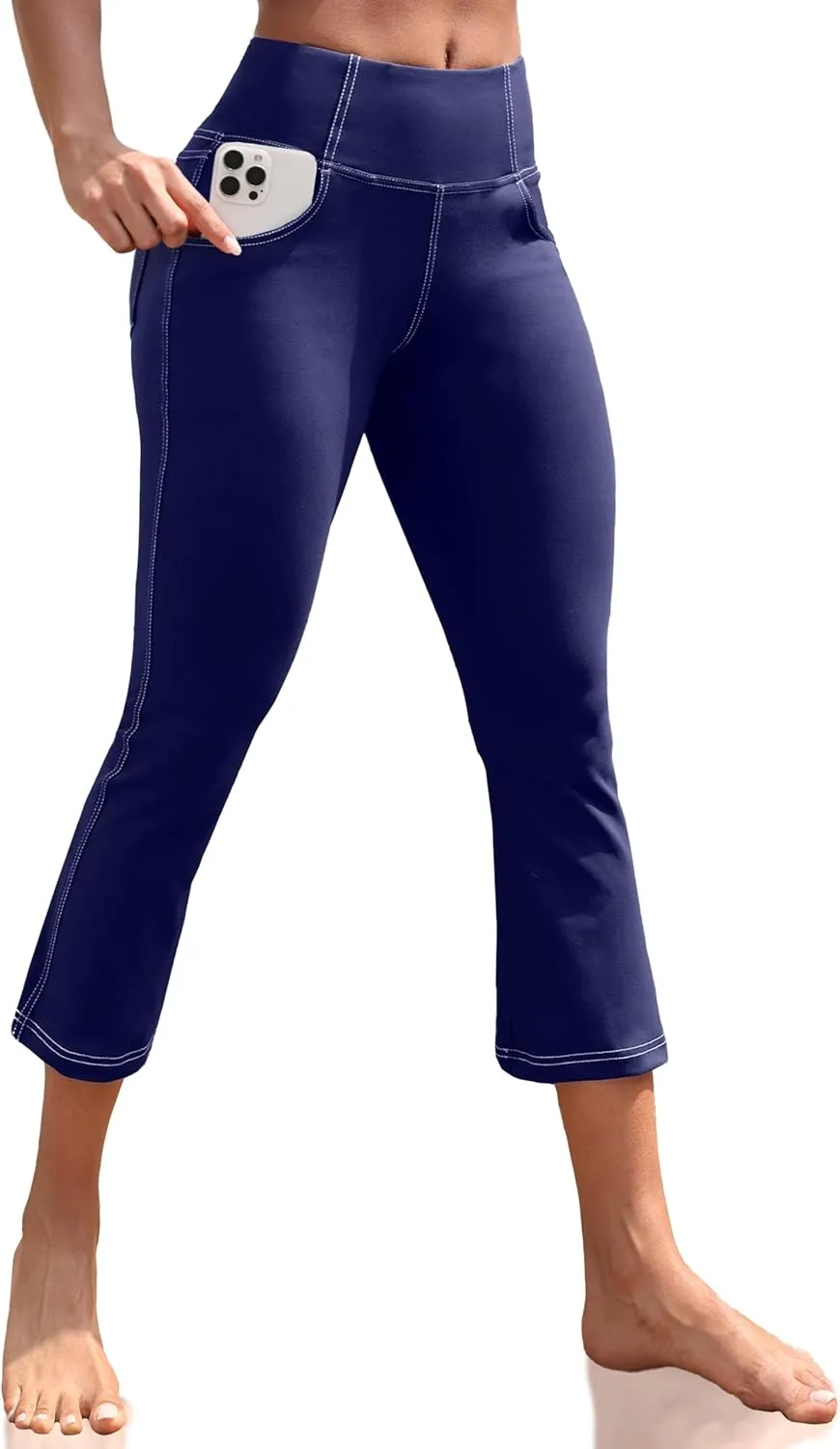 VOOVEEYA Women's Capri Leggings, Yoga Capris Pants with Pockets Stretchy Crop Pants High Waisted Straight Leg 21"