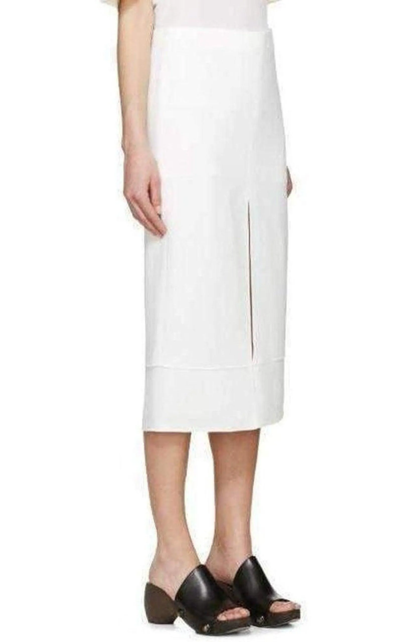 White Crepe Slit Knee Length Skirt