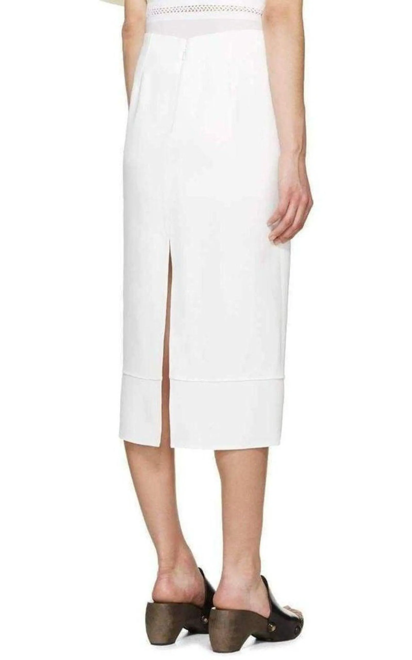 White Crepe Slit Knee Length Skirt