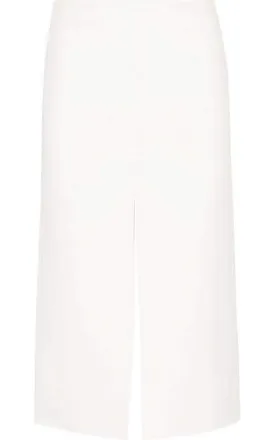 White Crepe Slit Knee Length Skirt
