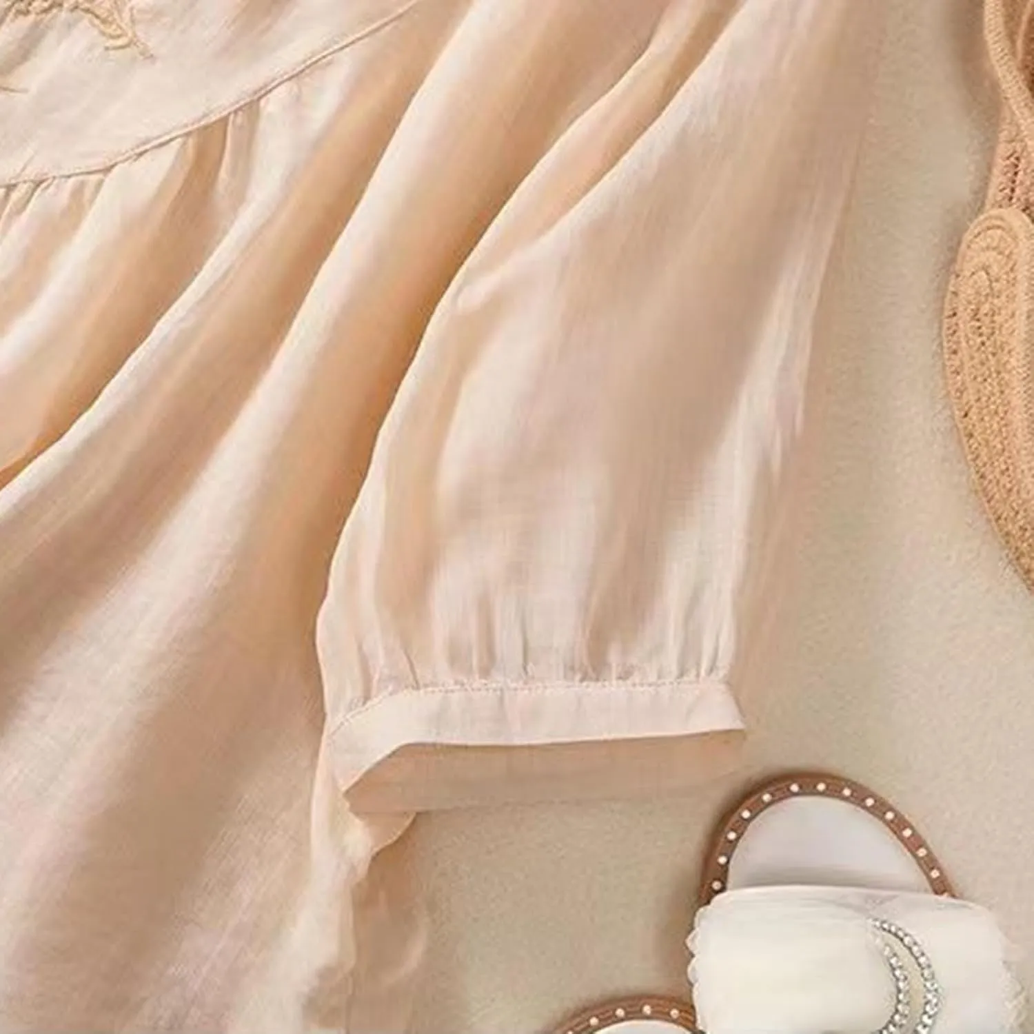 Womens Summer Tops 3/4 Sleeve Crewneck Tunic Tops Dressy Casual Blouses Loose Fit Flowy Embroidered Bohemian Tshirt
