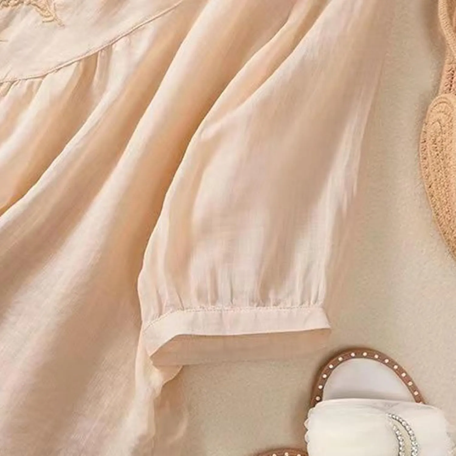 Womens Summer Tops 3/4 Sleeve Crewneck Tunic Tops Dressy Casual Blouses Loose Fit Flowy Embroidered Bohemian Tshirt
