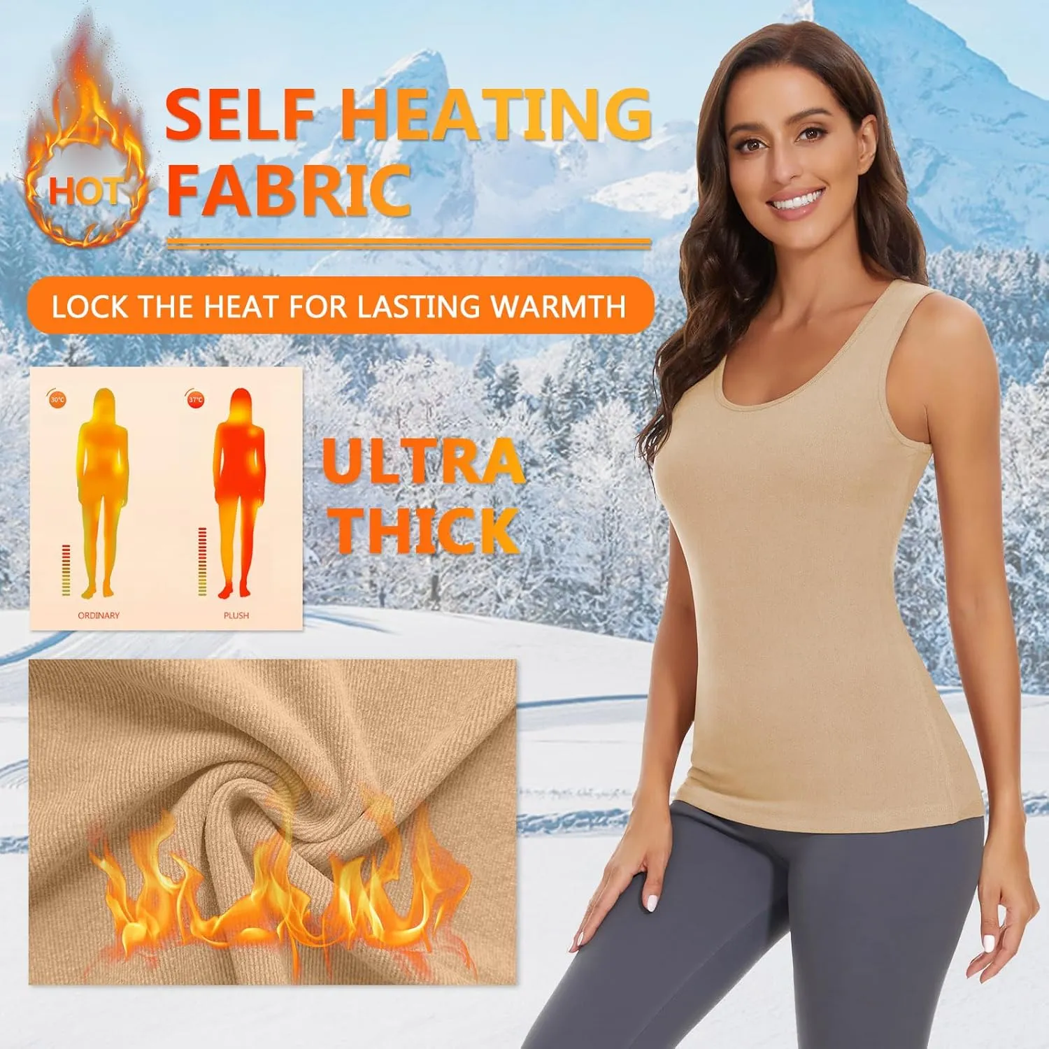 WOWENY Thermal Tank Top for Women Fleece Lined Thermal Shirts Sleeveless Tops Camisole Warm Base Layer Vest Cold Weather