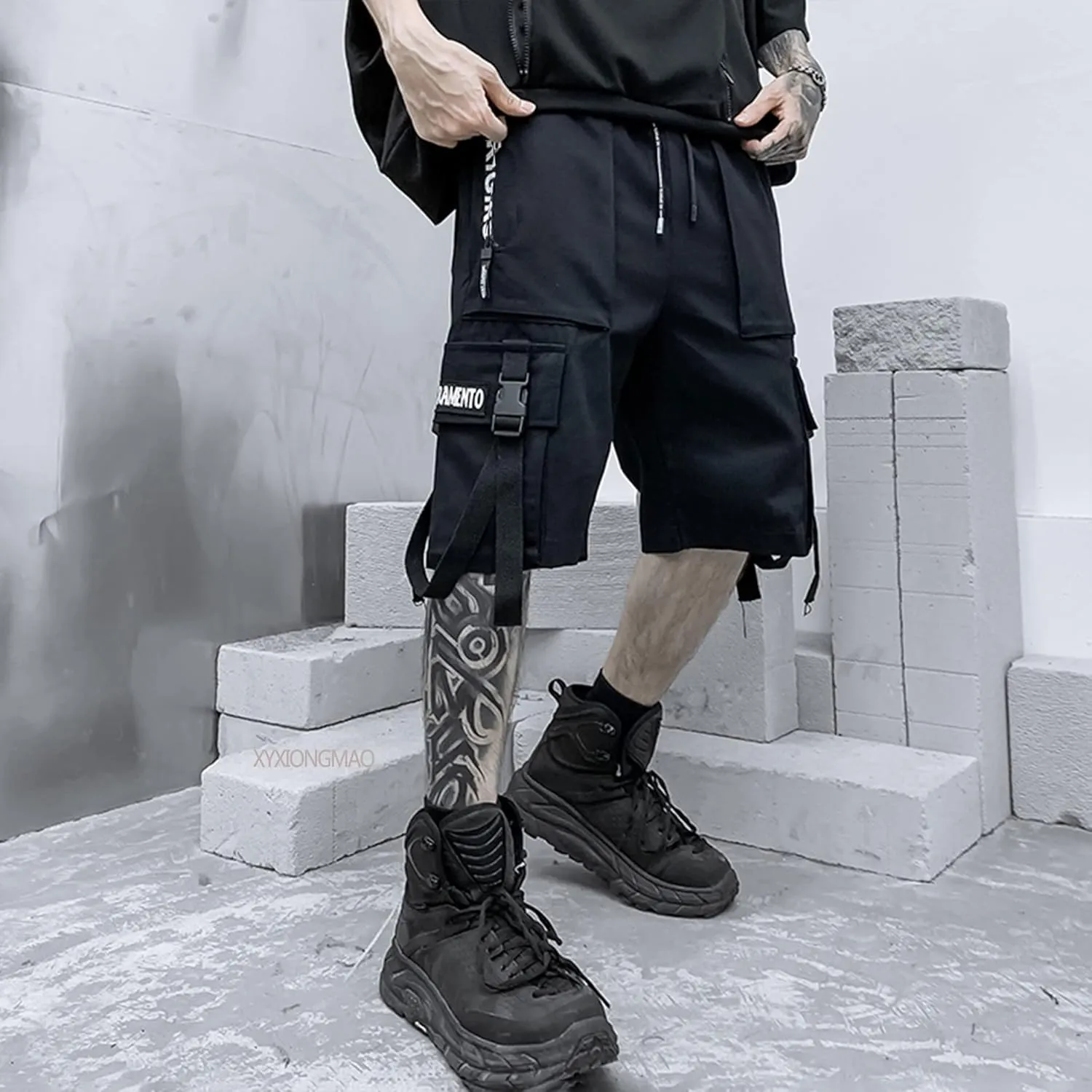 XYXIONGMAO Men's Joggers Techwear Black Hip Hop Cargo Shorts Streetwear Sweatpants Cargo Pants for Men