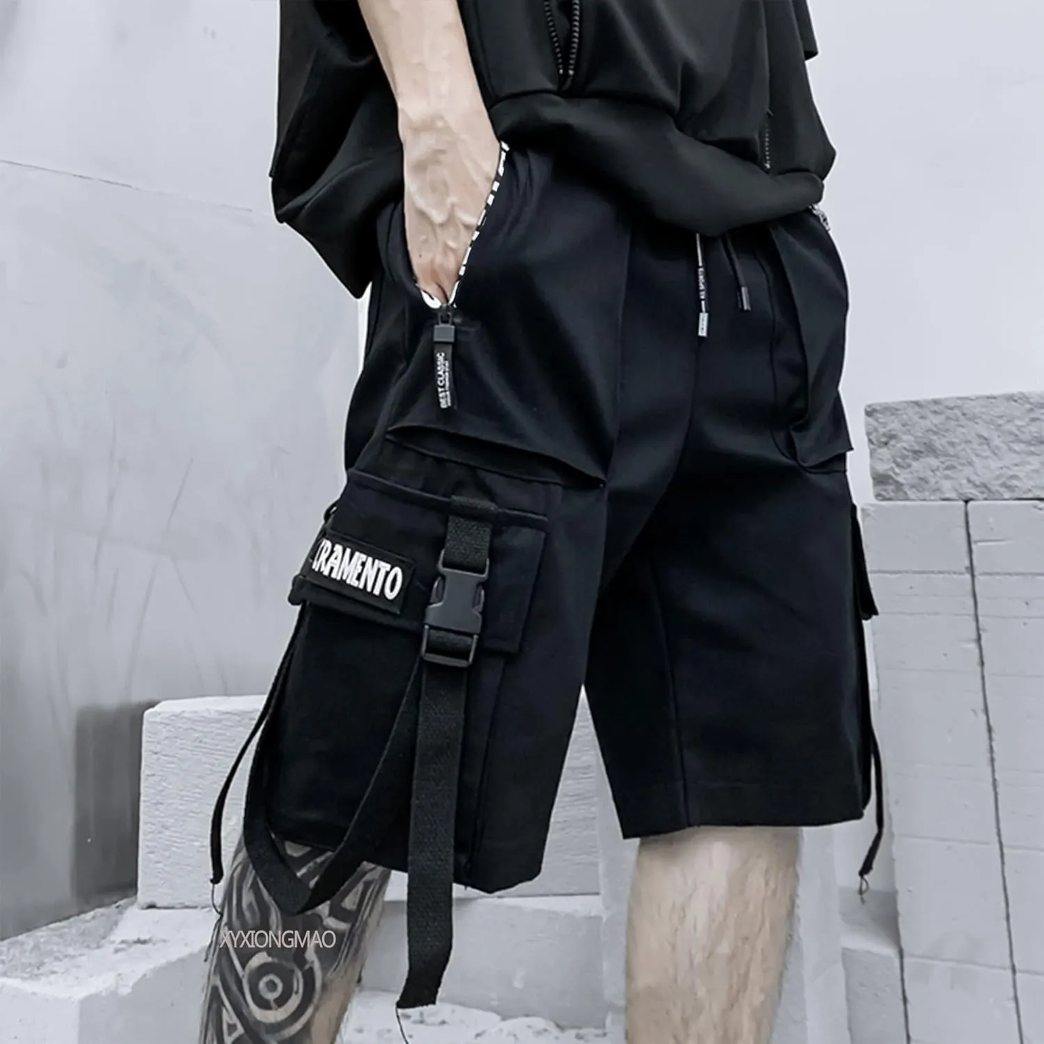 XYXIONGMAO Men's Joggers Techwear Black Hip Hop Cargo Shorts Streetwear Sweatpants Cargo Pants for Men