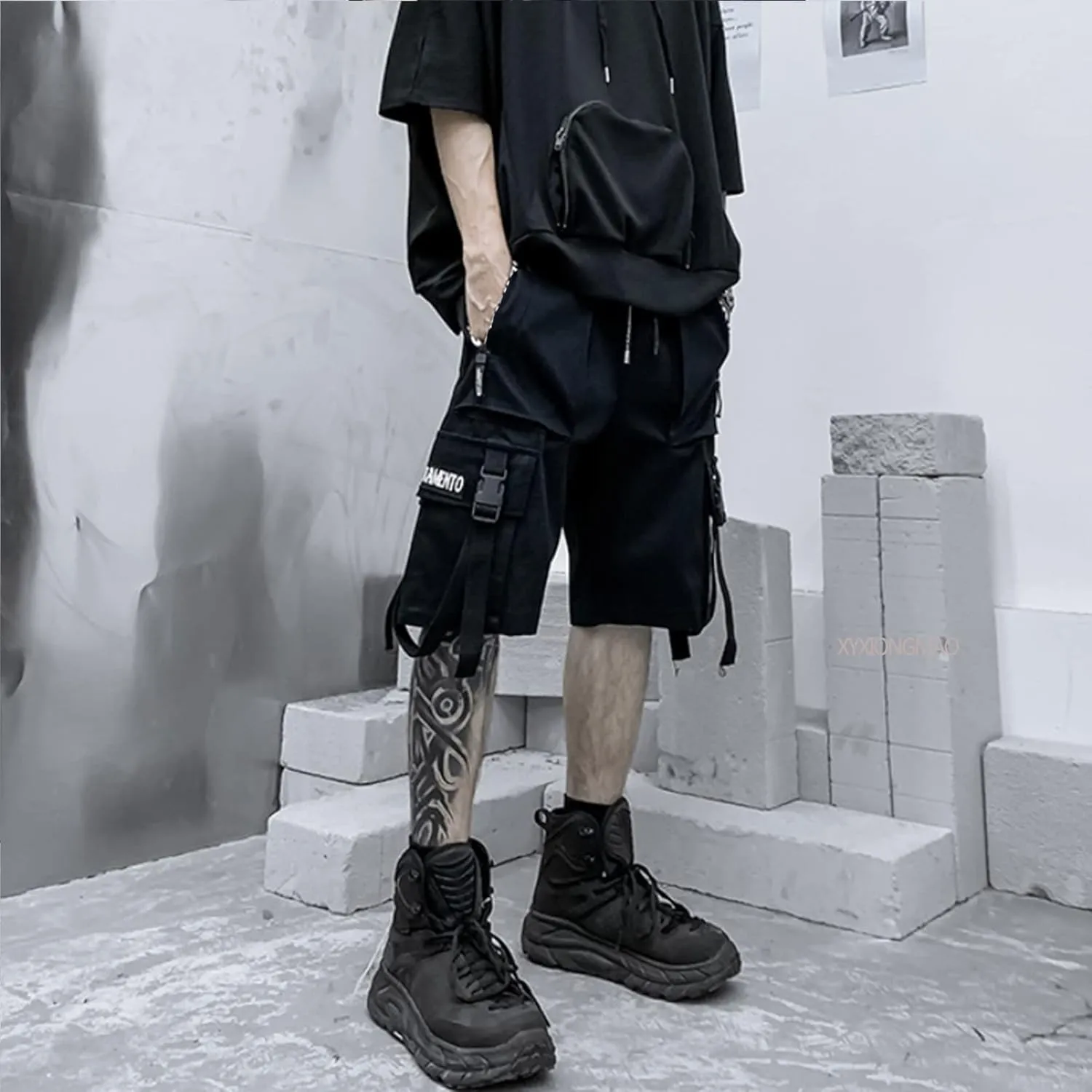 XYXIONGMAO Men's Joggers Techwear Black Hip Hop Cargo Shorts Streetwear Sweatpants Cargo Pants for Men