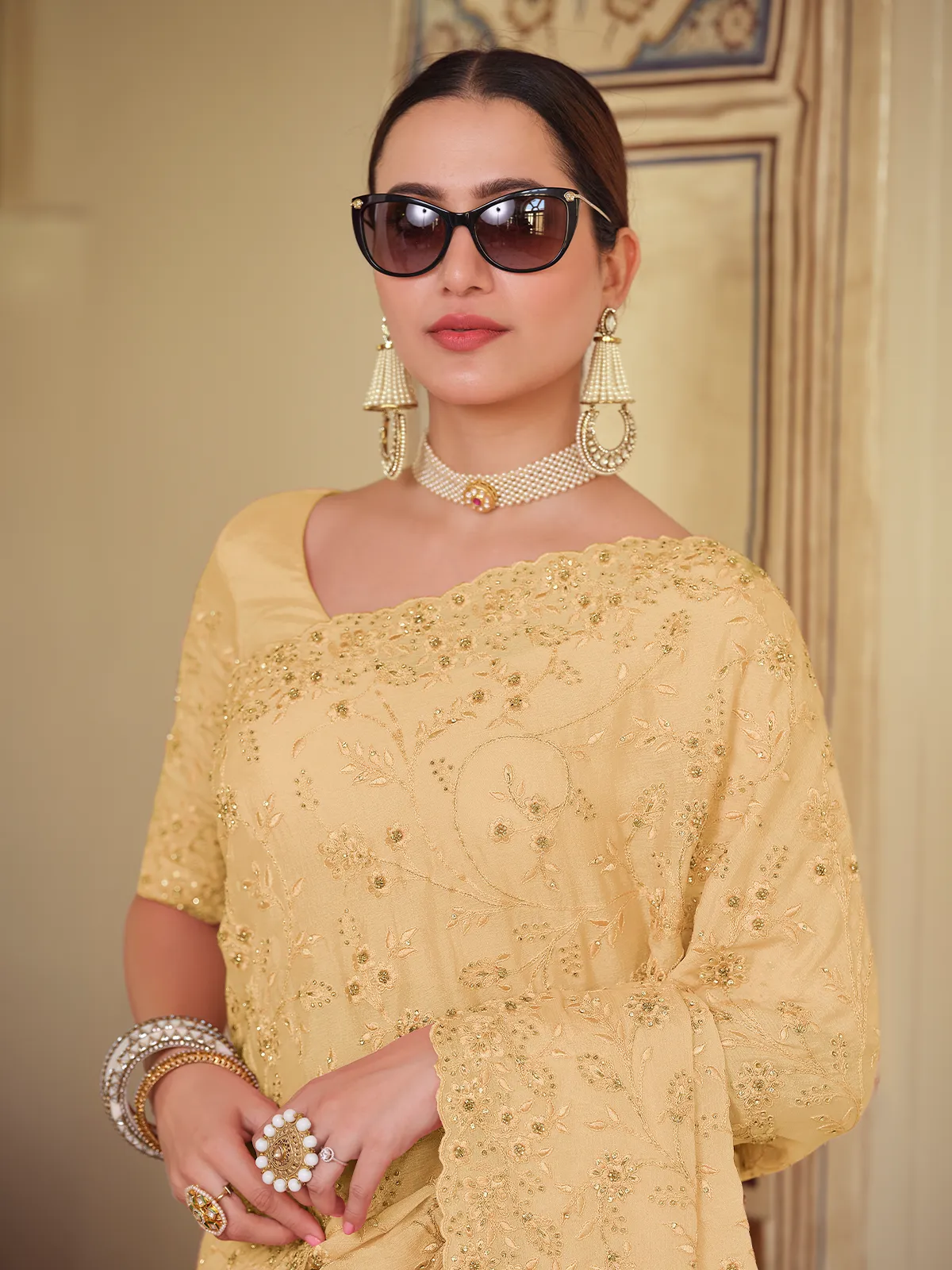 Yellow Chiffon Saree With Unstitched Blouse